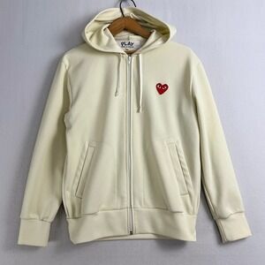 Comme des Garcons‎ PLAY Womens Cream Red Heart Full Zip Hoodie Ivory AZ-T172 M